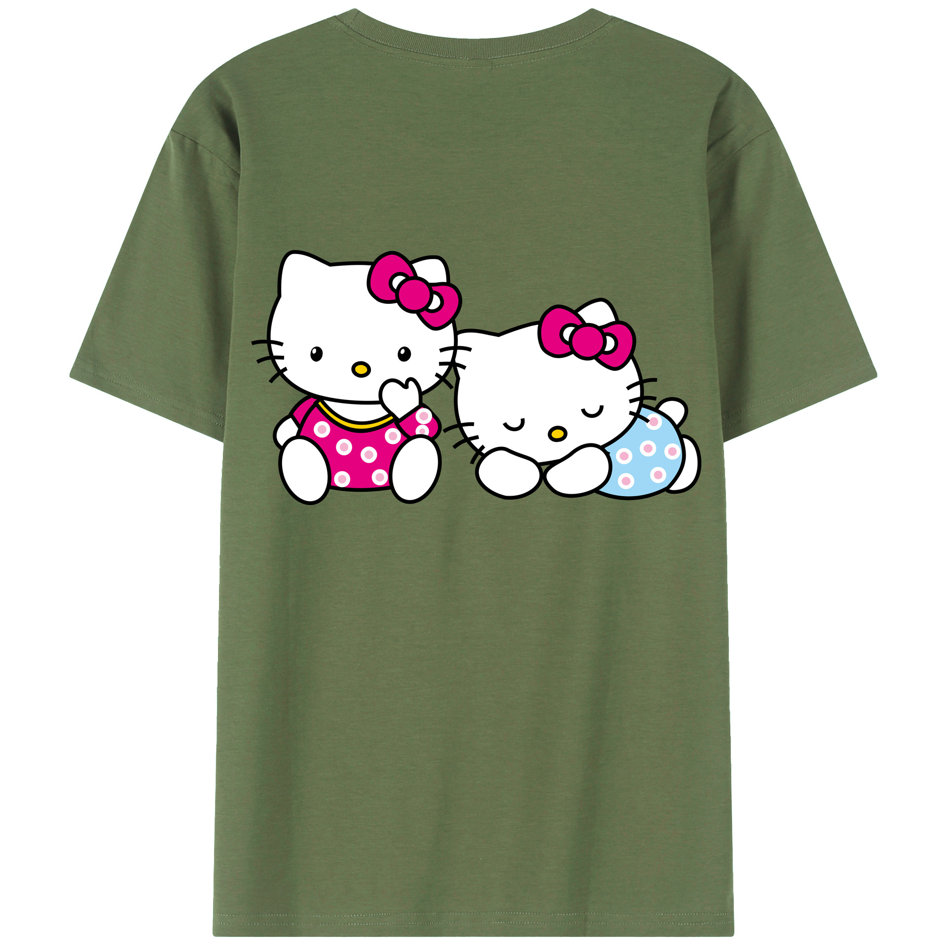 （画像用） Hello Kitty ハローキティ 綿100％ メンズ半袖Tシャツ（バックプリント） 通気性
